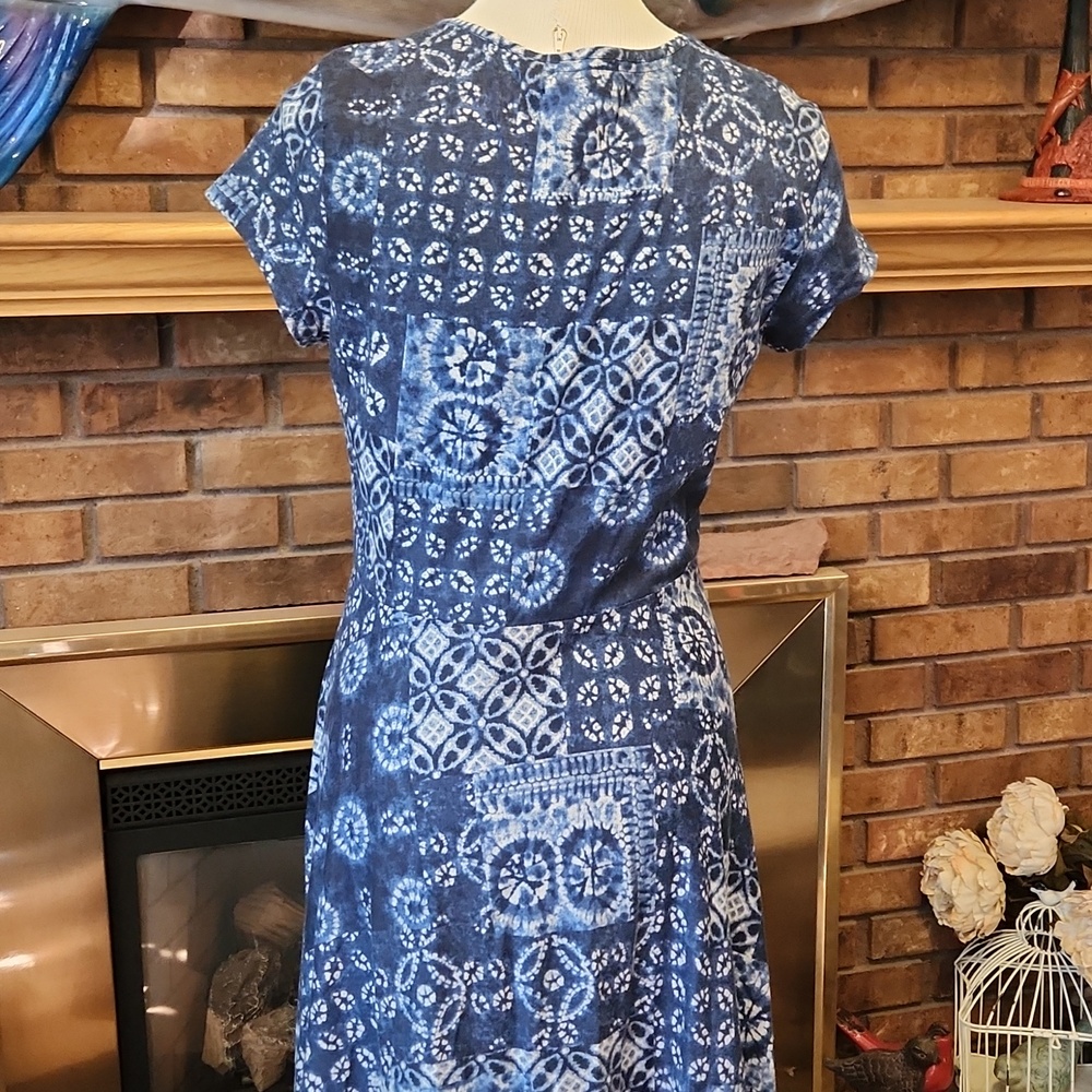 Chaps Blue and White Maxi Dress 100% Cotton Summer Dress Flowy Spring Easter - Picture 7 of 16